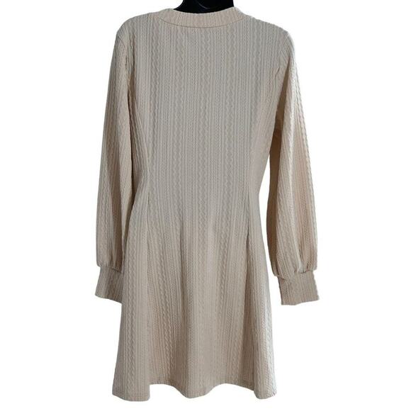 OYANUS Women's V Neck Long Bishop Sleeve Knit Apricot Sweater‎ Dress  Sz L - Picture 2 of 4